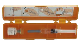 Estuche con jeringuilla precargada Estuche con jeringuilla precargada y un frasco con polvos de glucagón