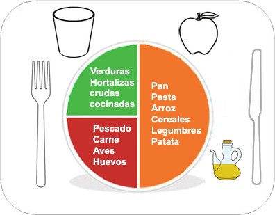 M&eacute;todo del plato del ni&ntilde;o deportista: alimentos reguladores: 25%, alimentos energ&eacute;ticos: 50%, alimentos constructors: 25% 