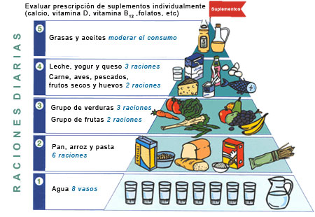 Piramide alimentación vejez Recomanación diaria alimentación >70 años