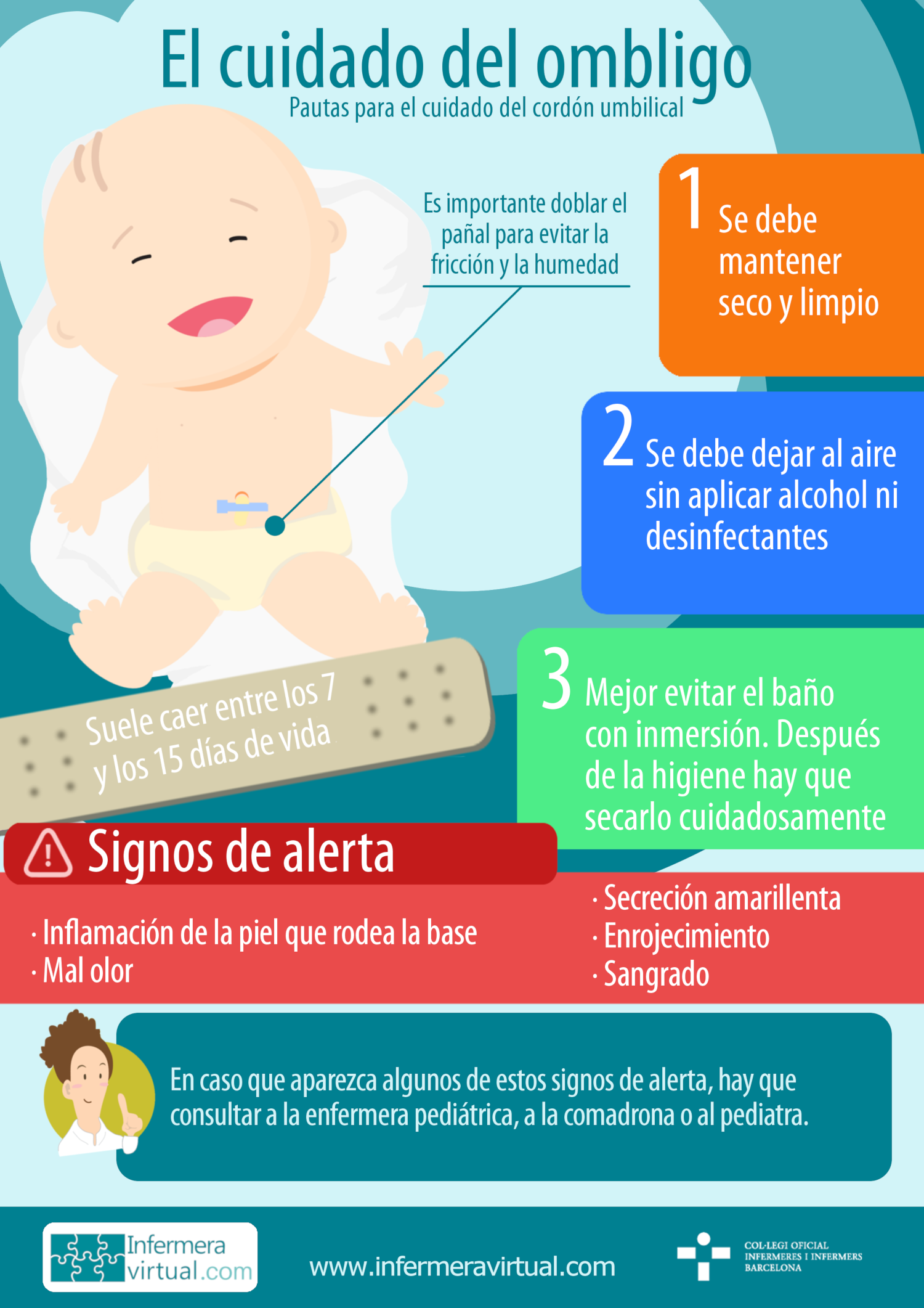 Infografia con las pautas para hcerer el cuidado cord&oacute;n umbilical