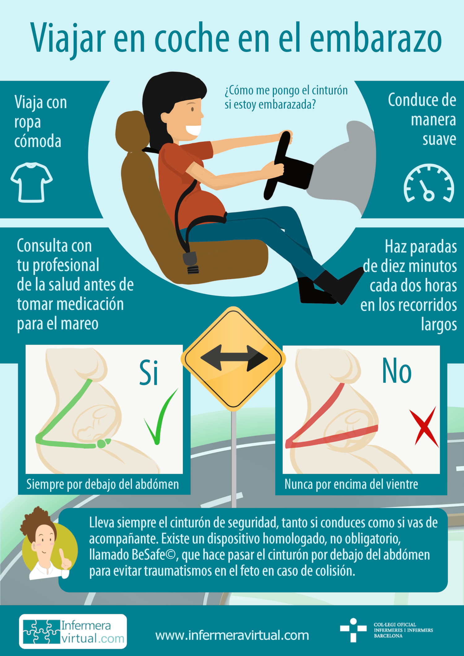 Embarazada con el cintur&oacute;n de seguridad en el coche