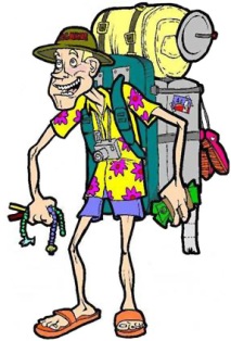 Persona mayor cargando mochila de viaje y c&aacute;mara de fotos