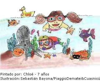 Dibujo divertirse pintado por Chloé de 7 años Niños buceando en el mar