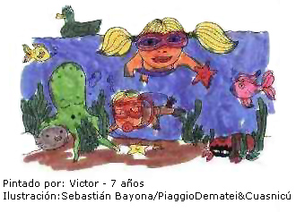 Dibujo de divertirse pintado por Victor de 7 años Niños buceando en el mar